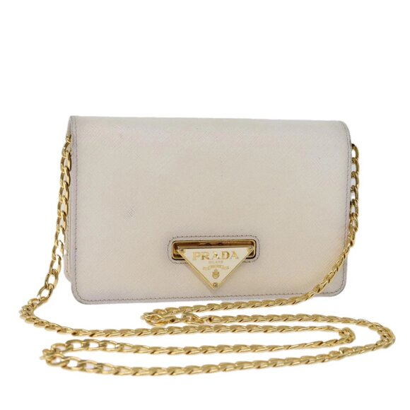 PRADA Chain Shoulder Bag Safiano leather White Auth 71652AV - Picture 1 of 15